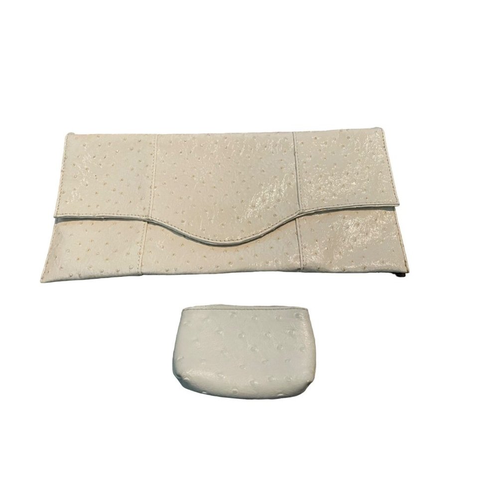 Urban Expressions Ivory Patent Leather 13"X6" Clutch Handbag with Coin Purse #